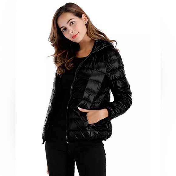 Sarin Mathews Black Lightweight Down Puffer Jacket Coat with Travel Pouch - Picture 2 of 10